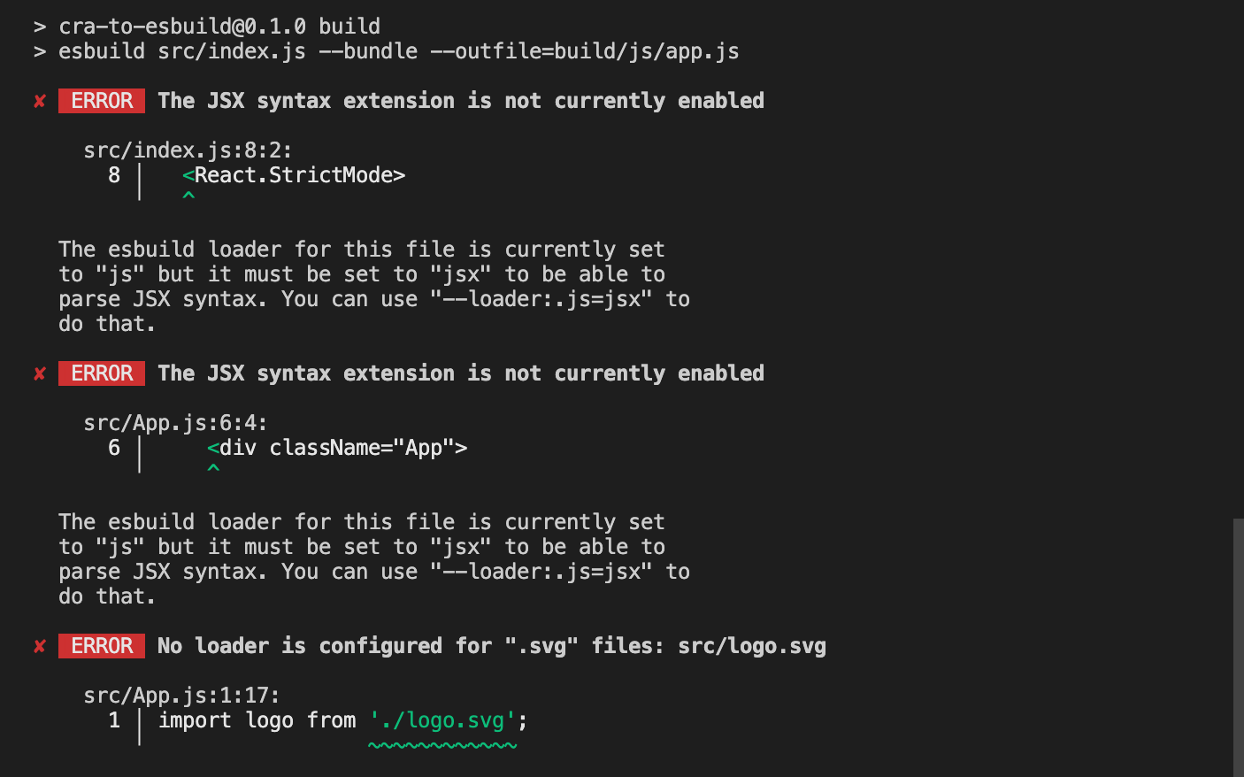 esbuild errors
